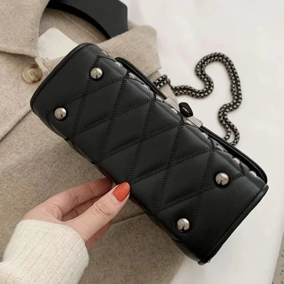 Studded Black Chain Shoulder Evening Shoulder Bag - Picture 2 of 6